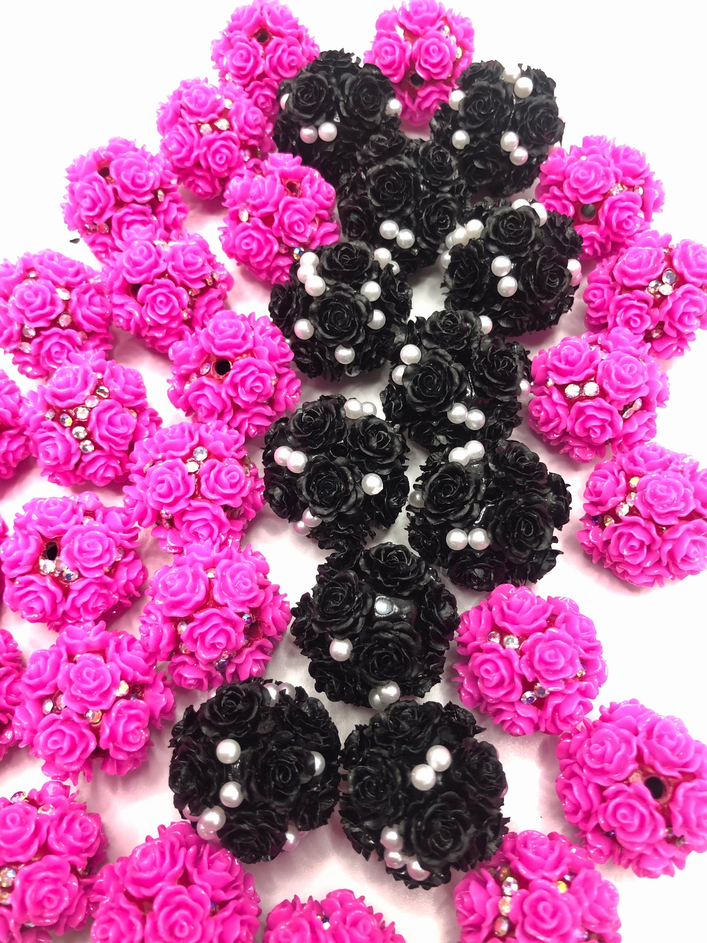 fancy clay bead flower rose flower with rhinestone pearl colored flower neon color,randomix