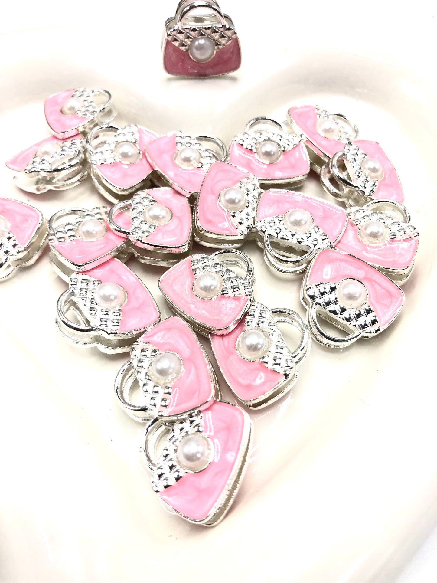 metal alloy bead handbag Bag pursebead Pearl rhinestone charm pendant 17mm Random Mix