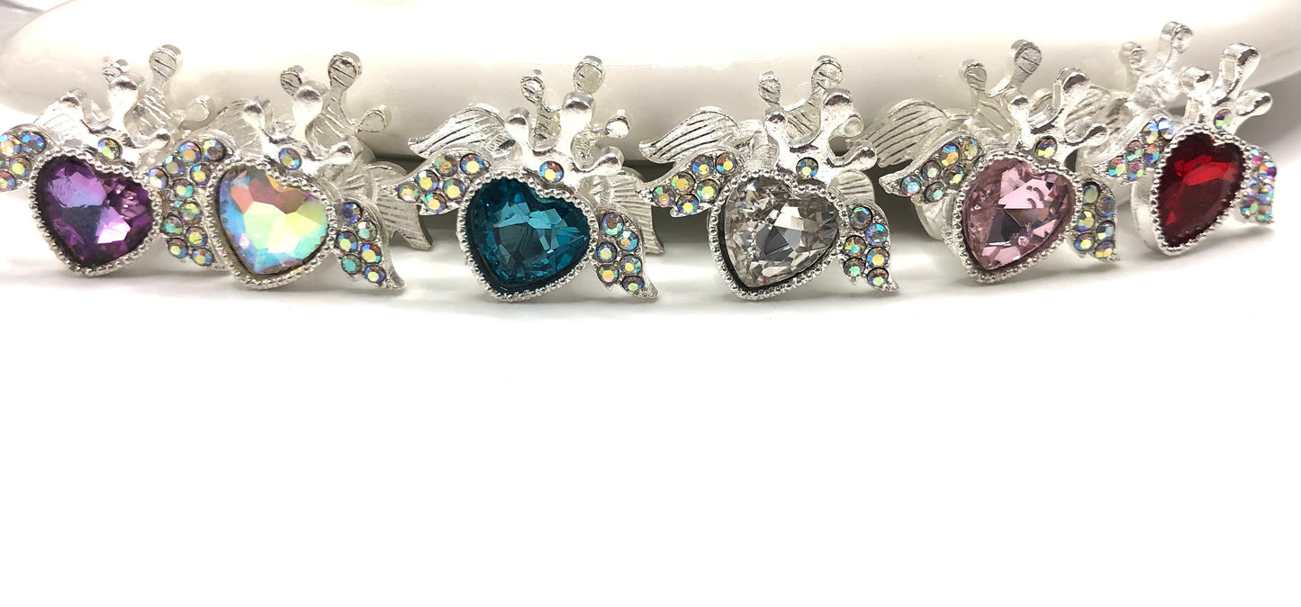 fancy alloy metal bead heart rhinestone Wings crown Bead 26mm Random Mix