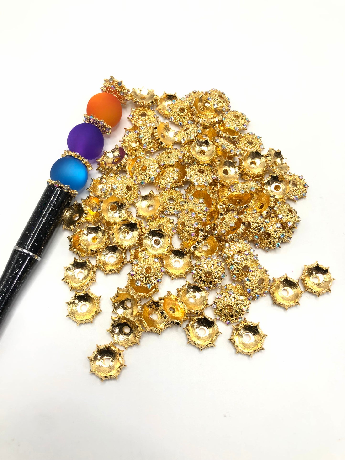 metal bead cap space star anise glitter rhinestone bead cap 15mm Random Mix