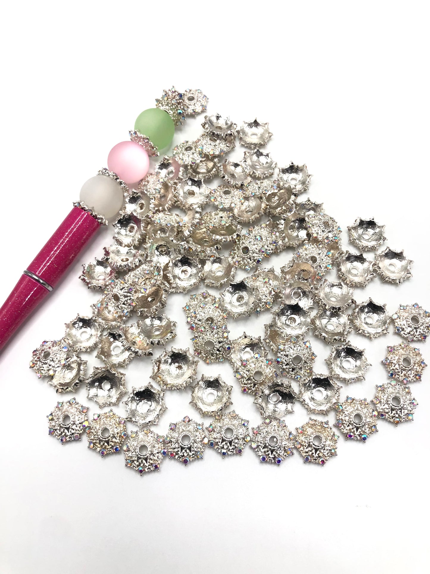metal bead cap space star anise glitter rhinestone bead cap 15mm Random Mix