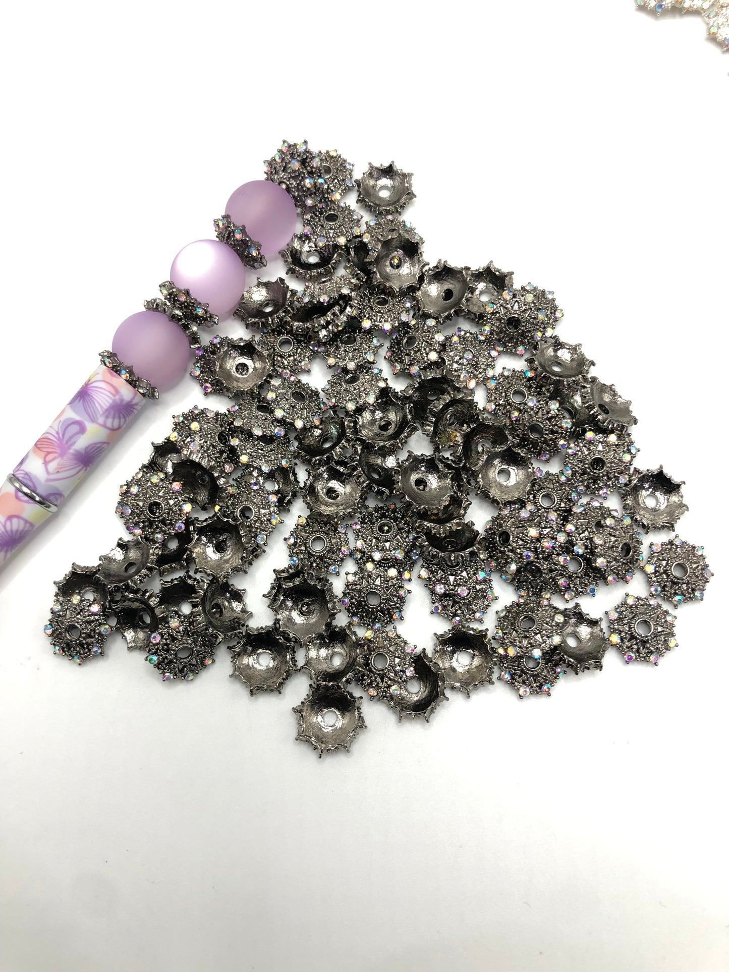 metal bead cap space star anise glitter rhinestone bead cap 15mm Random Mix