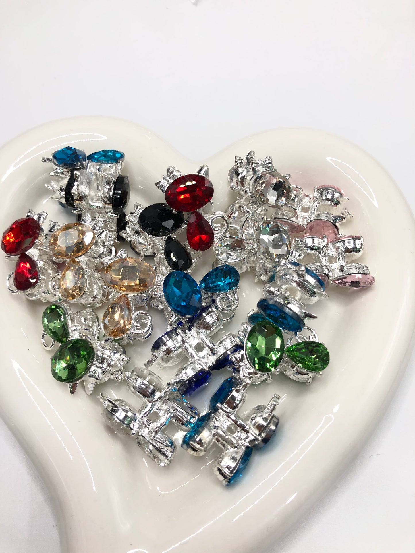 cat shape metal metallic alloy bead with colorful rhinestones fancy bead ,random mix