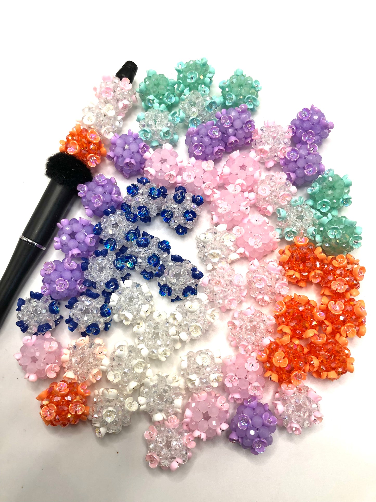 knit beads Woven bead Flower bead Colored braided bead Flowers and rhinestones 17mm Random Mix