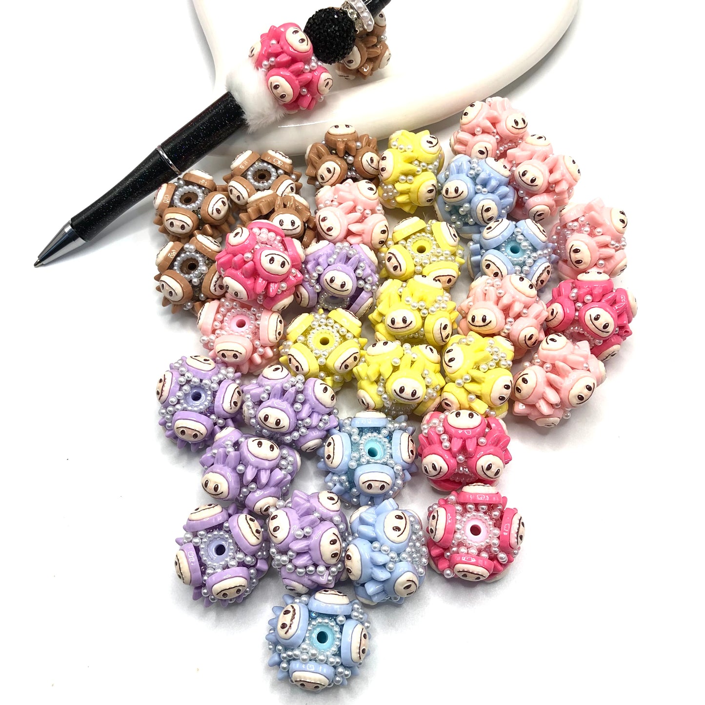 character bead cartoon bead acrylic bead Chroma labub Pearl ring Bead 26mm Random Mix