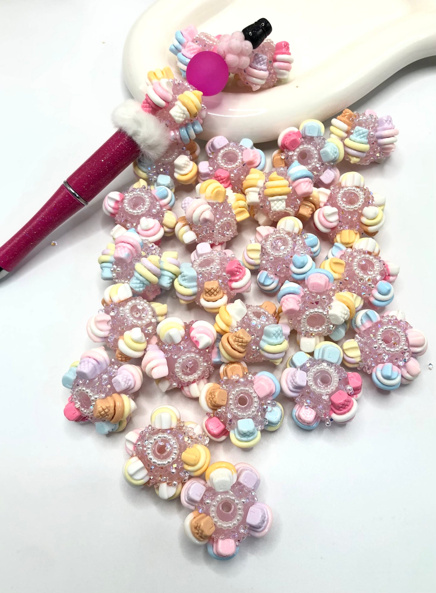 ice cream beads acrylic Bead Ice cream and lollipops Pearl rhinestone Bead 23mm 26mm