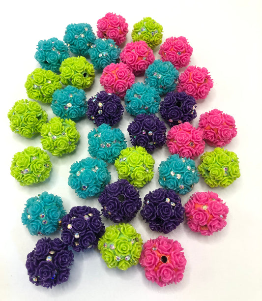 Flower bead Colorful flowers with rhinestones Clay flower beads 20mm Random Mix