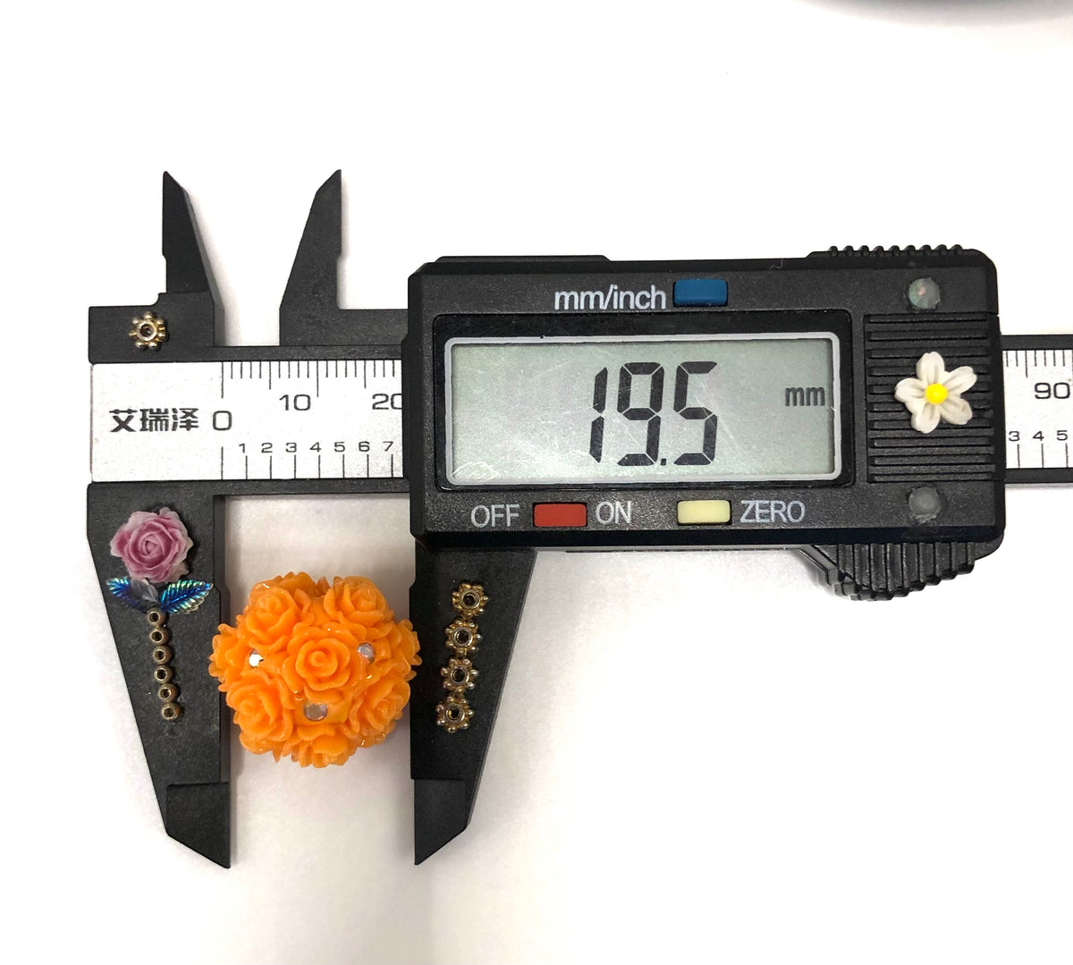 Flower bead Colorful flowers with rhinestones Clay flower beads 20mm Random Mix