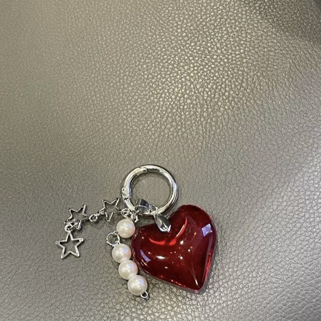 Big heart-shaped pearl keychain A sense of sophistication Bag pendant Keychain pendant Random Mix