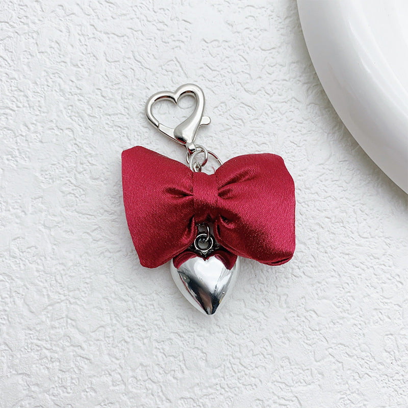 Three-dimensional bow Silver metal heart-shaped keychain Bag pendant Random Mix