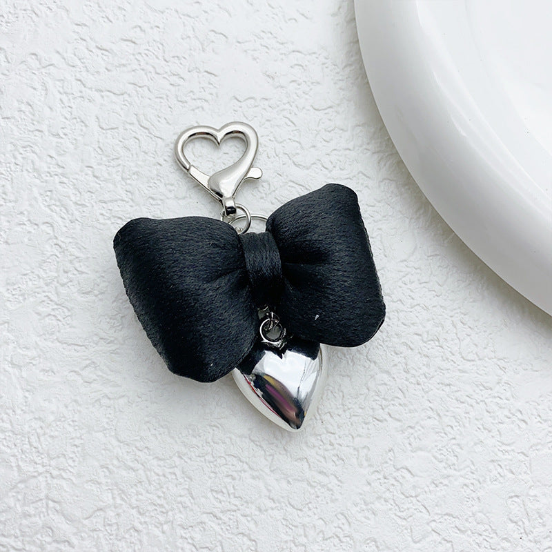 Three-dimensional bow Silver metal heart-shaped keychain Bag pendant Random Mix