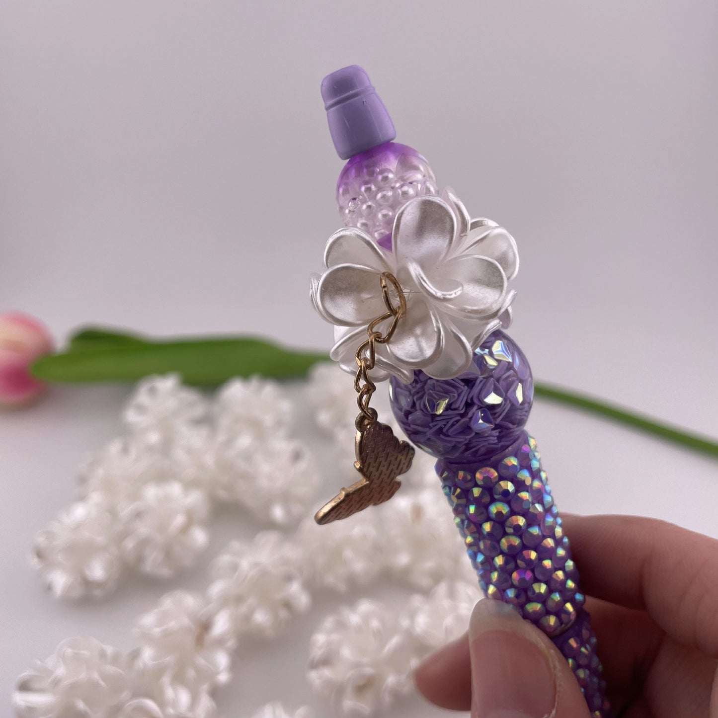 Three-dimensional flower UV Resin bead with hook loop attach to charm ,Random Mix 25mm