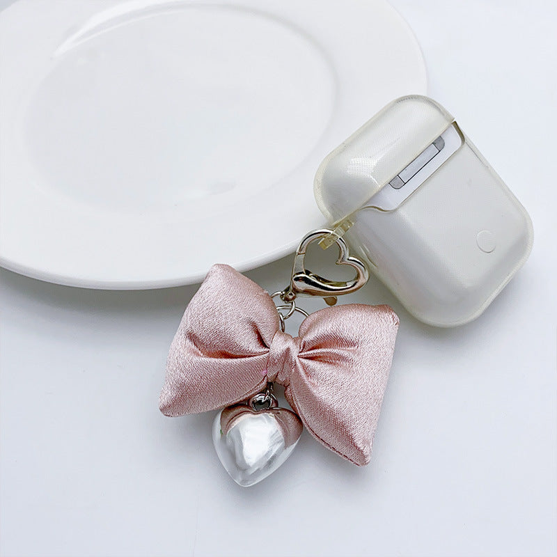 Three-dimensional bow Silver metal heart-shaped keychain Bag pendant Random Mix