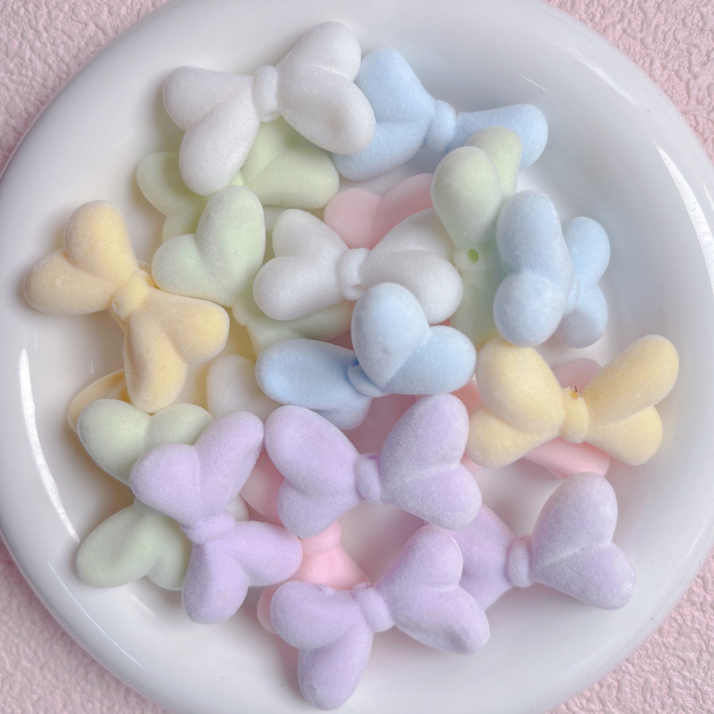 Fuzzy bead Bow Bow tie Princess bow flocked Macaron Chubby flocking bow Random 31mm Mix