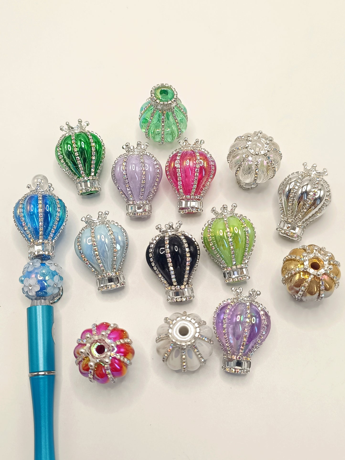 Hot Air Balloon Colored with Crown and Rhinestone Chain,Random Mix,24mm Fancy-318
