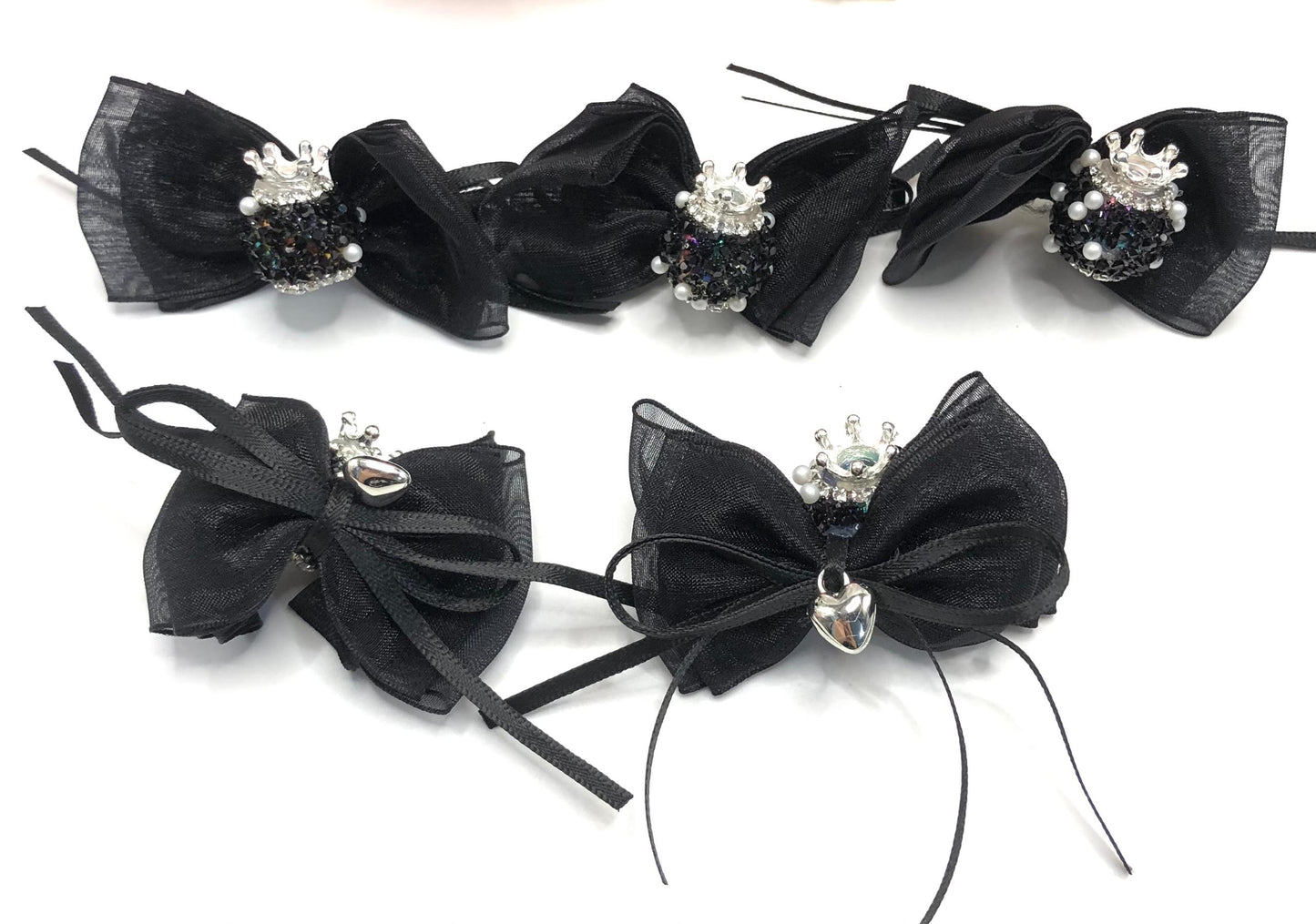 fancy bead craft with crown organza bow satin ribbon knot,ornament with pearl and sugar stone, delicate handcraft ,randon mix color