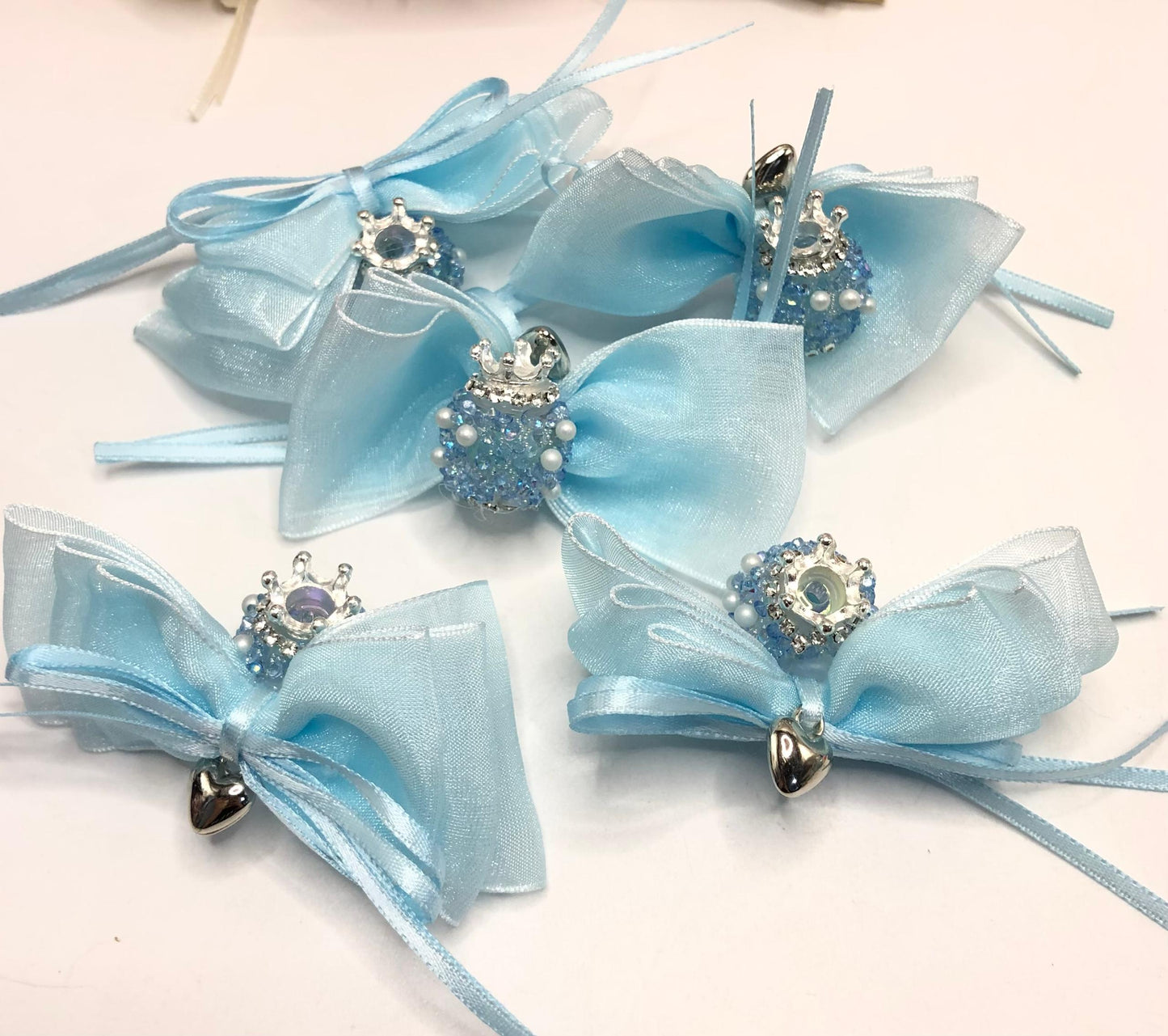 fancy bead craft with crown organza bow satin ribbon knot,ornament with pearl and sugar stone, delicate handcraft ,randon mix color