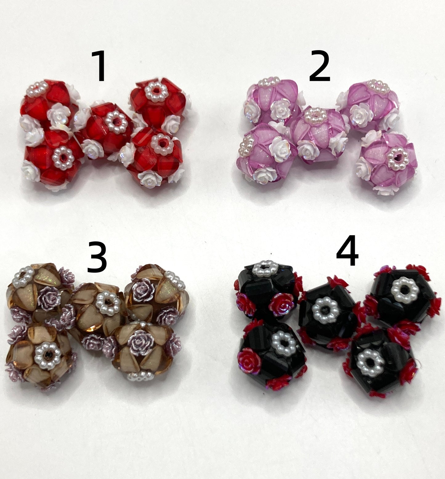 Flower Acrylic heart Pearl gasket Clay beads 22mm Random Mix