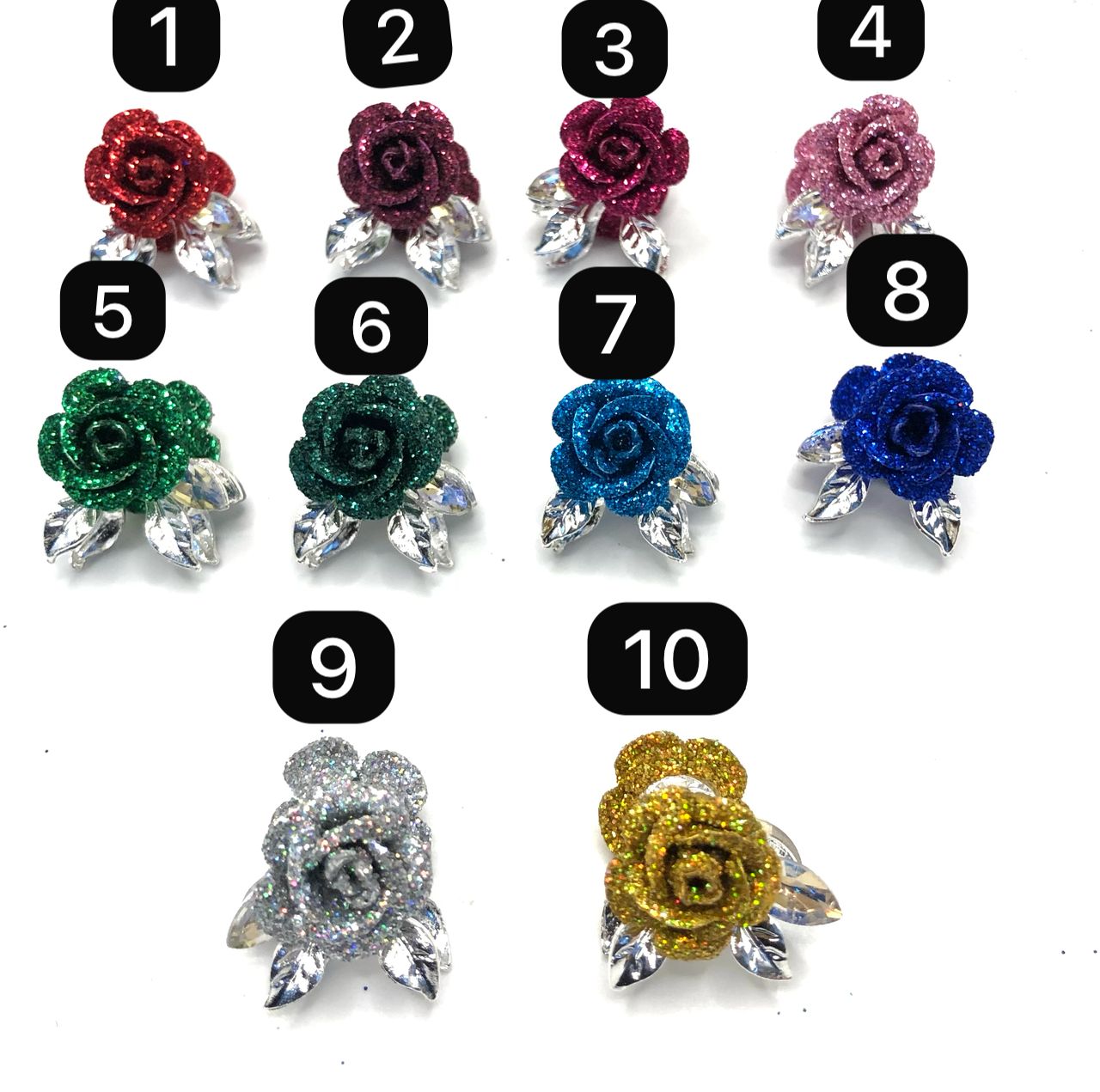 alloy metallic fancy rose flower with the glitter on petal fancy beads ,colored