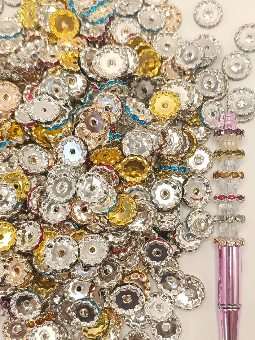 Wavy spacer 15mm Spacers With Rhinestone,Random Mix,15mm