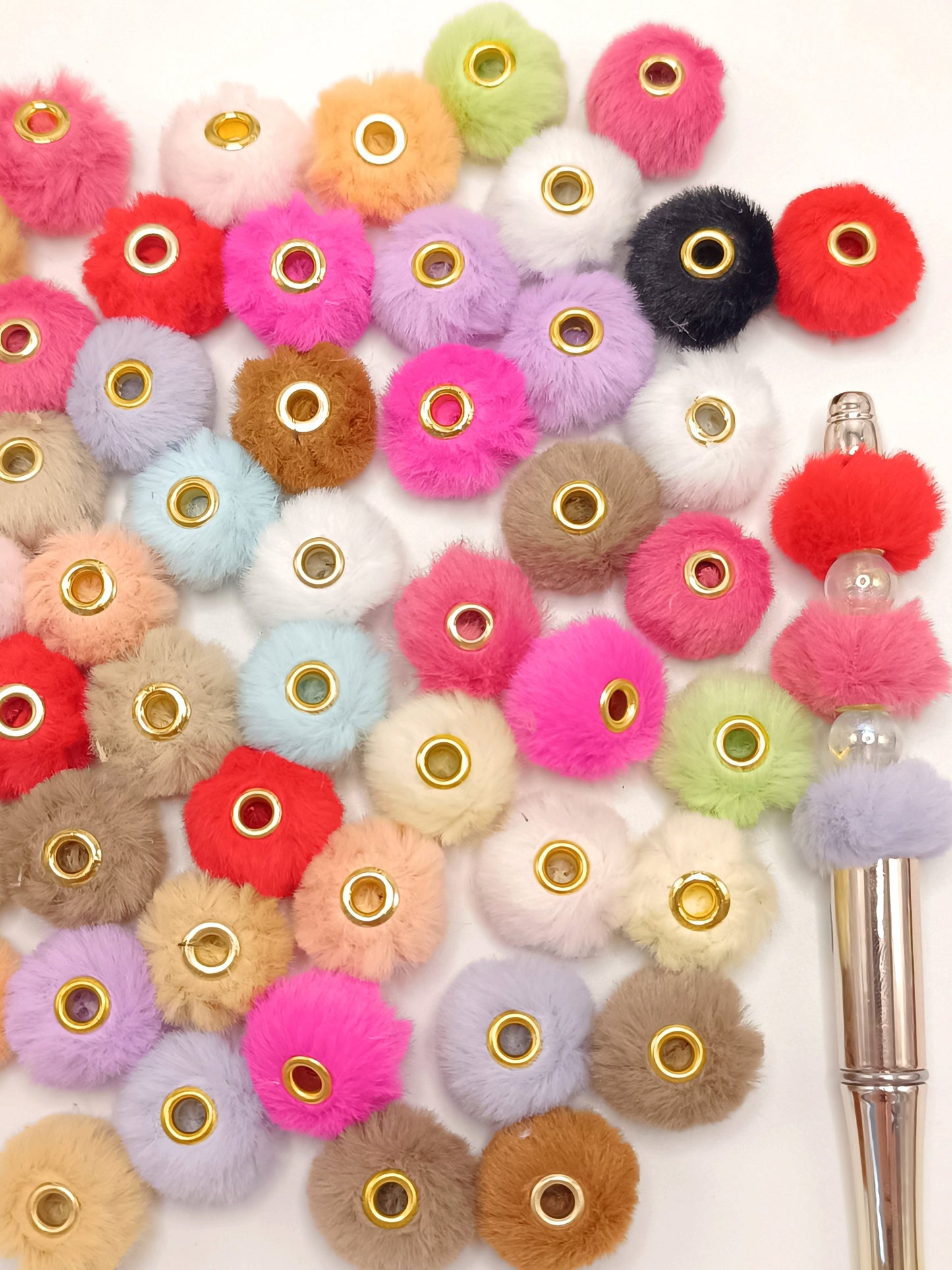 Fuzzy Spacer Pom Pom Flutty Hard With Downy Beads and Random Mix,16mm Optional Color