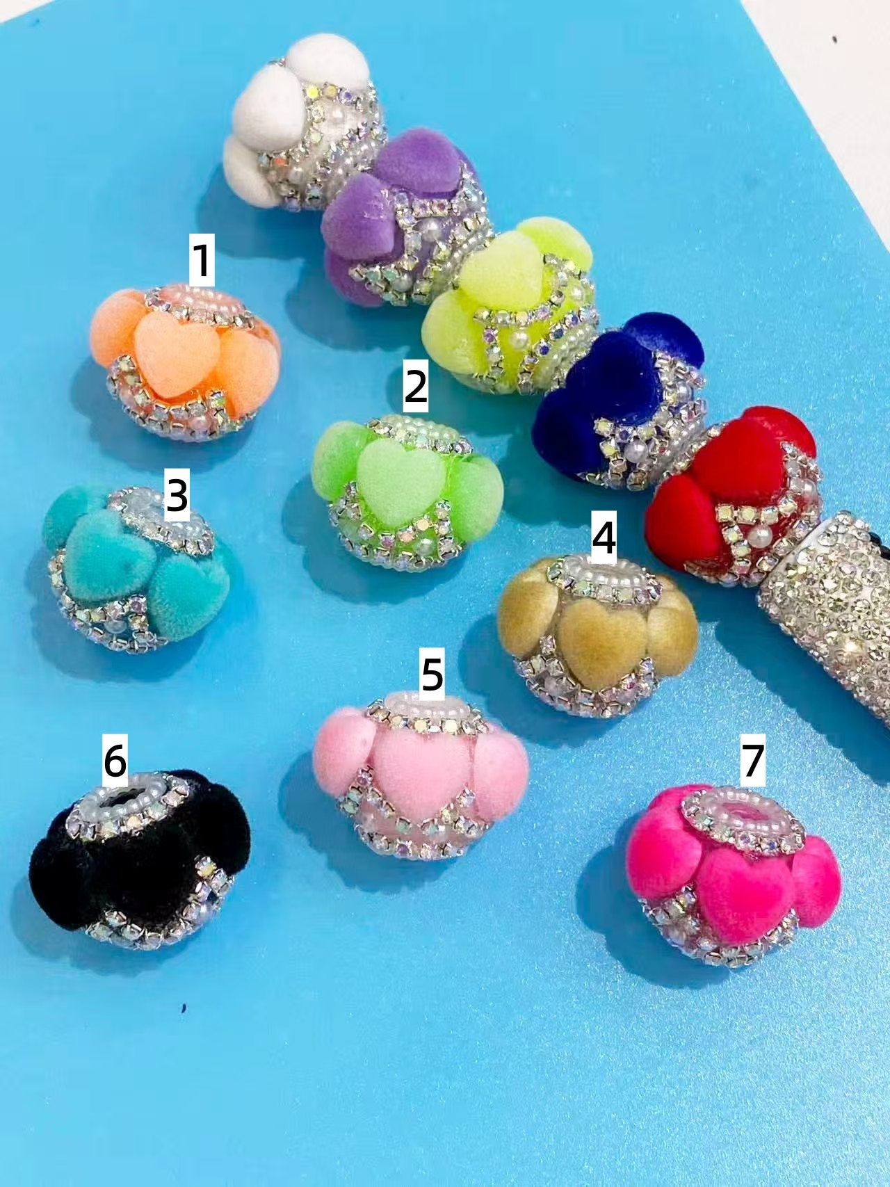 beaded beadable fancy heart bead Fuzzy all heart With flower bead rhinestone chain pearl