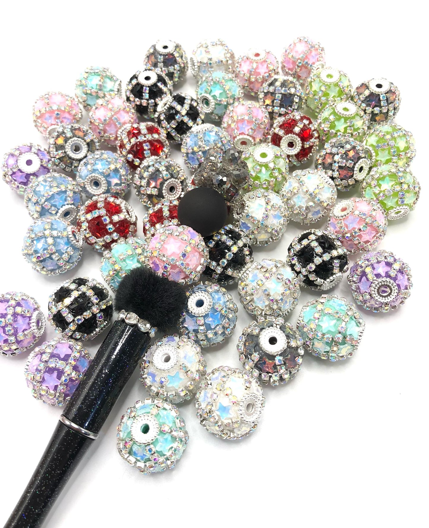 fancy star bead ornament with pearl and rhiestones charin colored random mix