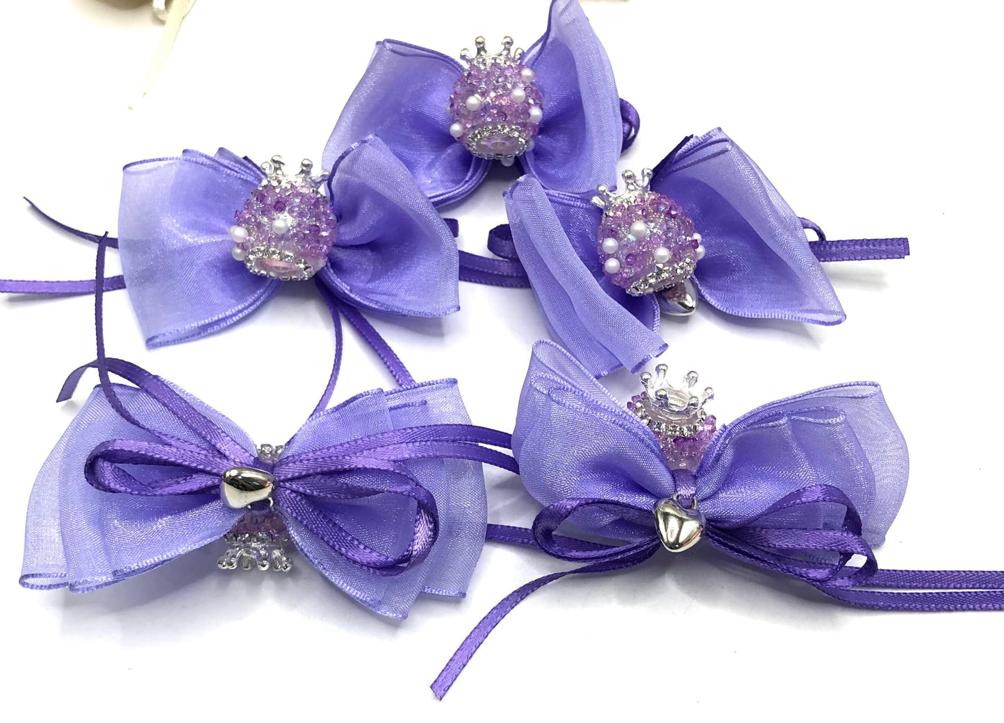 fancy bead craft with crown organza bow satin ribbon knot,ornament with pearl and sugar stone, delicate handcraft ,randon mix color
