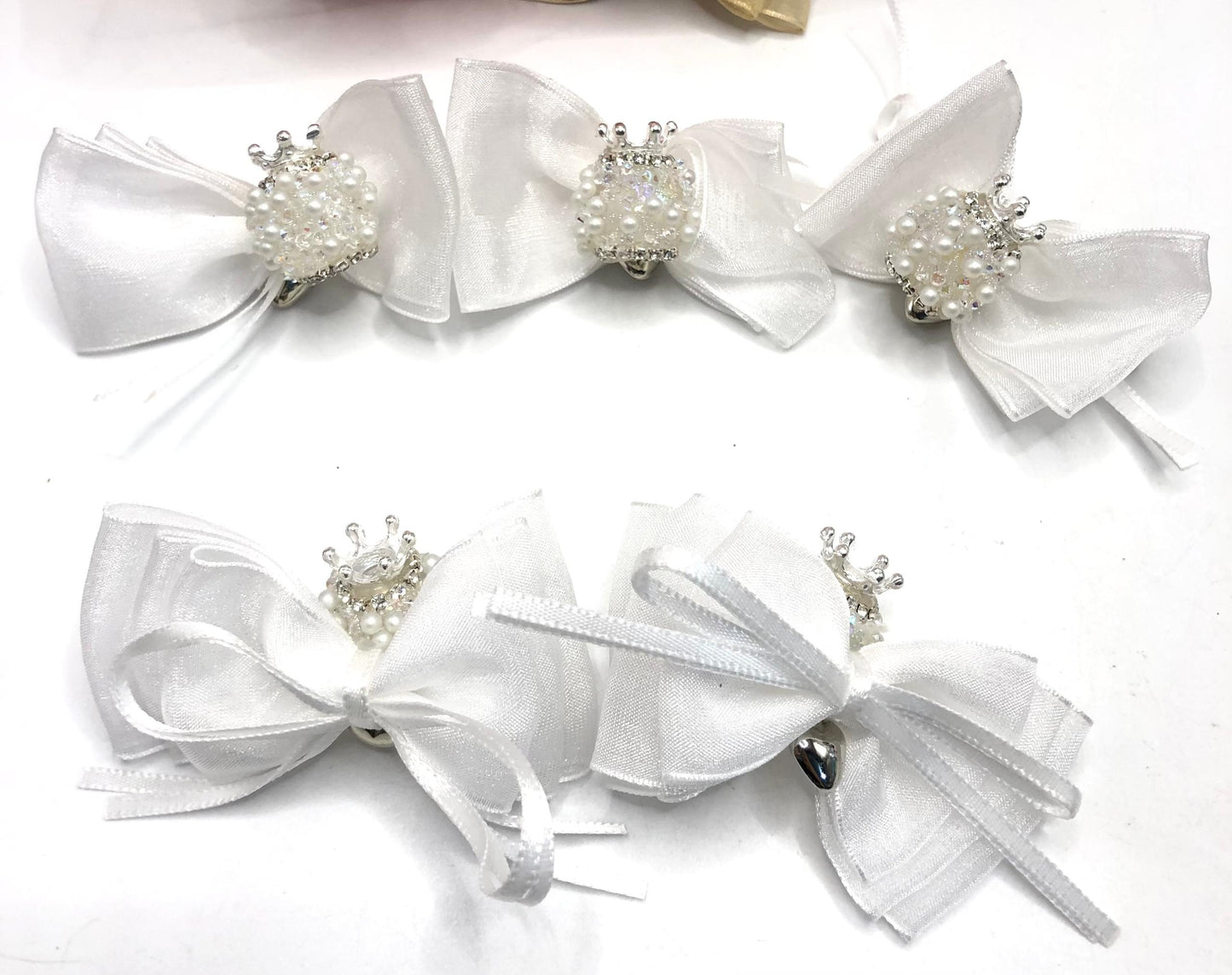 fancy bead craft with crown organza bow satin ribbon knot,ornament with pearl and sugar stone, delicate handcraft ,randon mix color