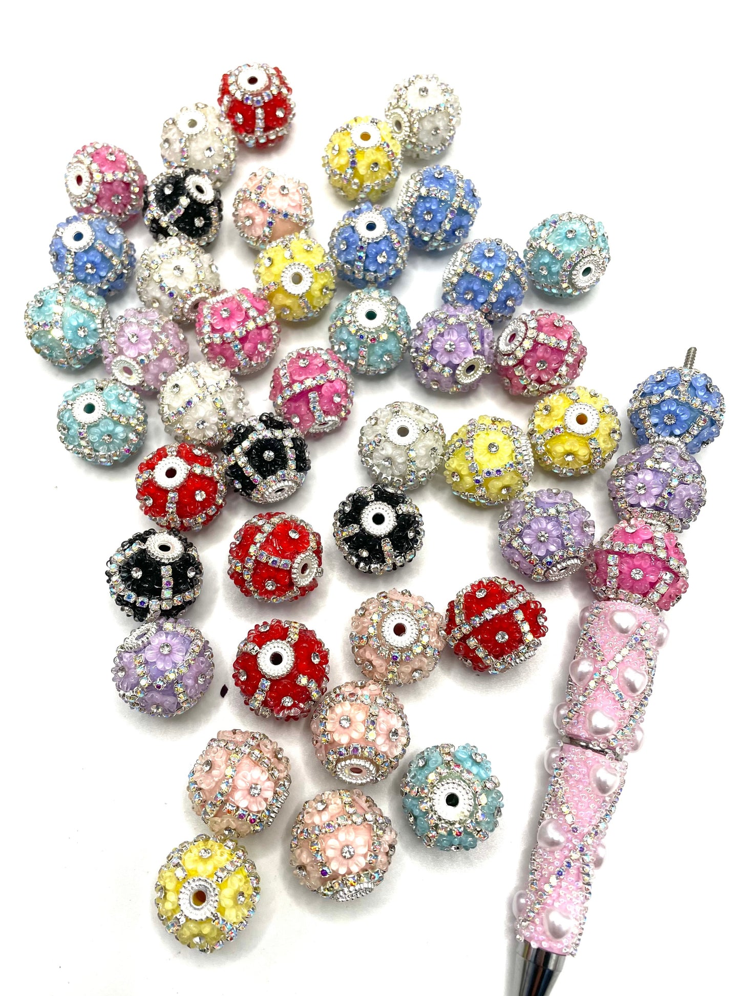 Fancy Flower Bead Rhinestone Chain with Clear Small Circle Flower Colorful Acrylic Beads,Random Mix,Fancy-4