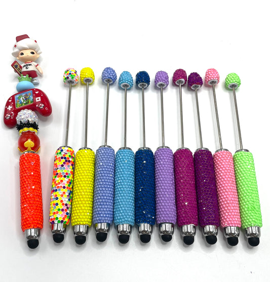 beaded beadable  clay pen Clay and rhinestones Ballpoint pen stylus Point pen jelly rhinestone penRandom Mix （writable）