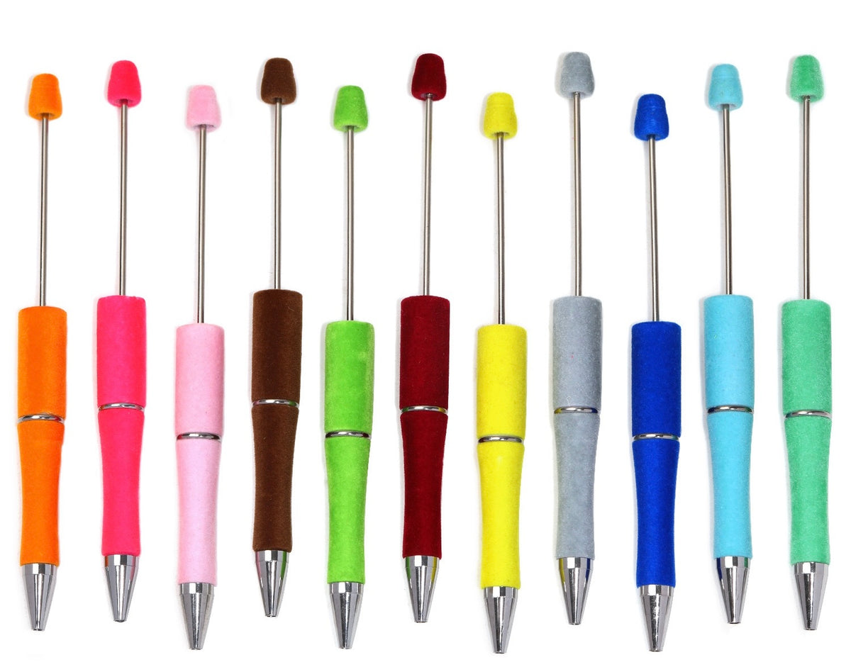 beaded beadable solid flocked fuzzy pen