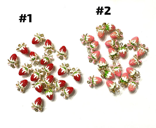 Metal alloy diy charms pendant oil-spot glaze strawberry bow with loop colored