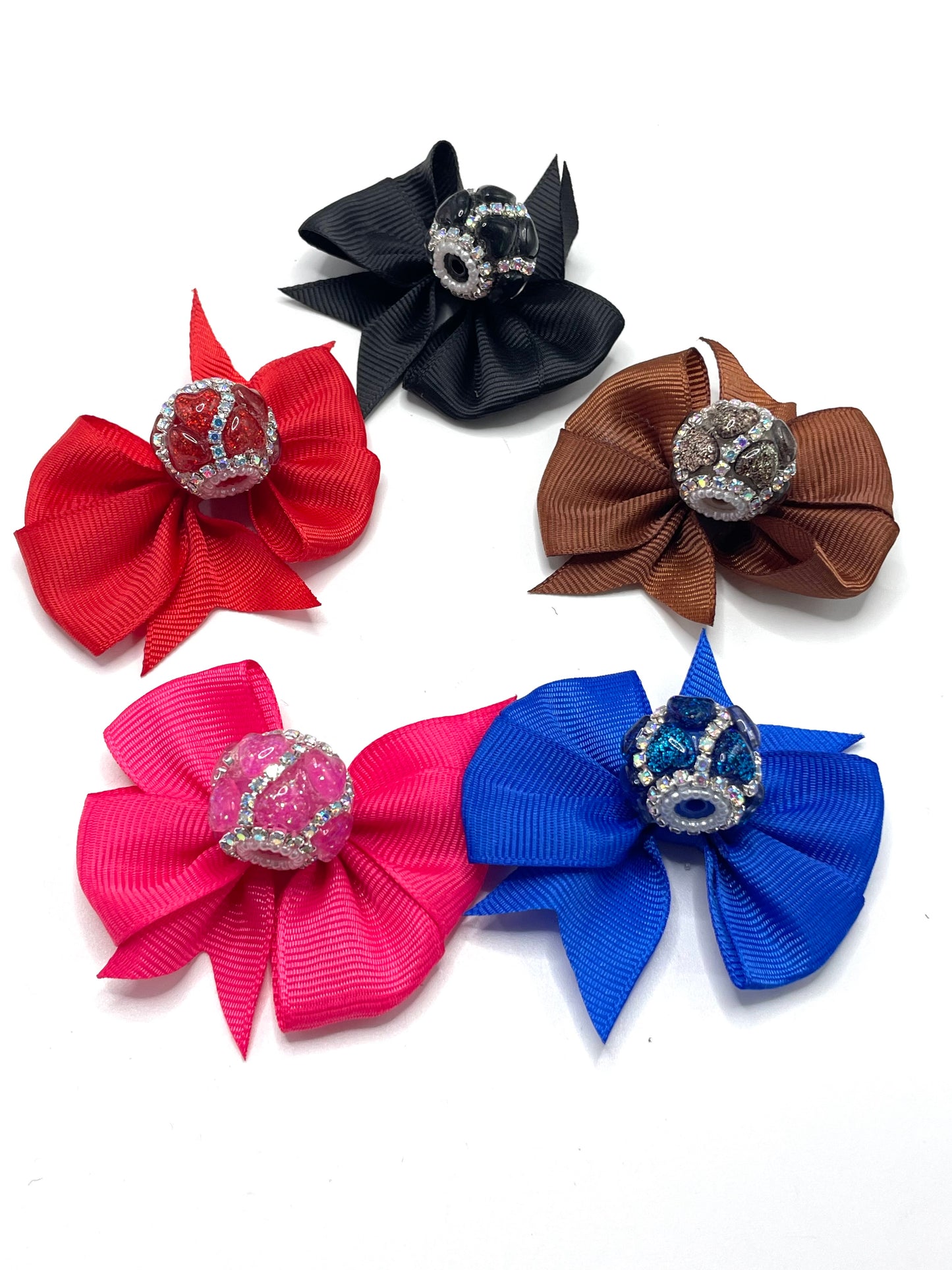 bow beaded beadable fancy bow bead with crystal heart textile bow ,colored,random mix