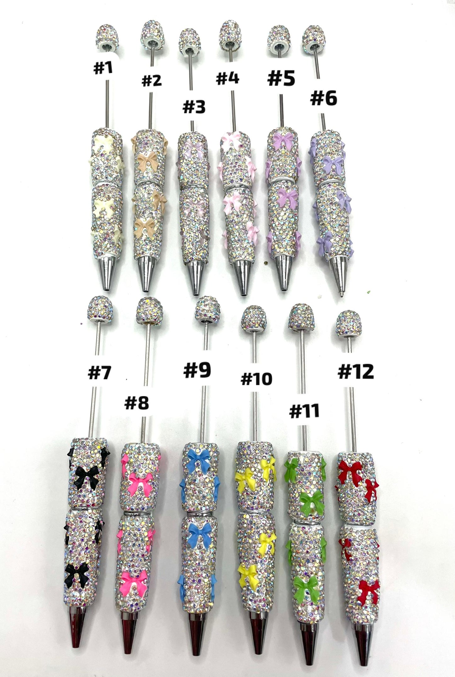 #1-#21 bow pen fancy clay rhinestone bow pen ornaments with acrylic bow colored random mix