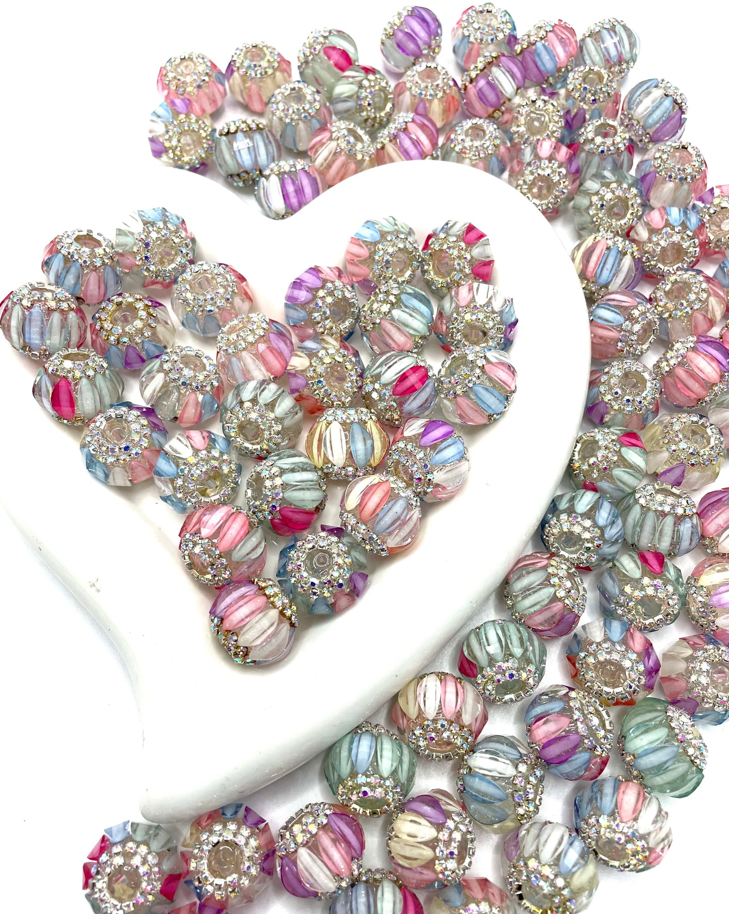 Fancy Lantern Bead Multiple Color Clear Lantern Acrylic Beads With Rhinestone Chain,Random Mix,18mm Fancy-29