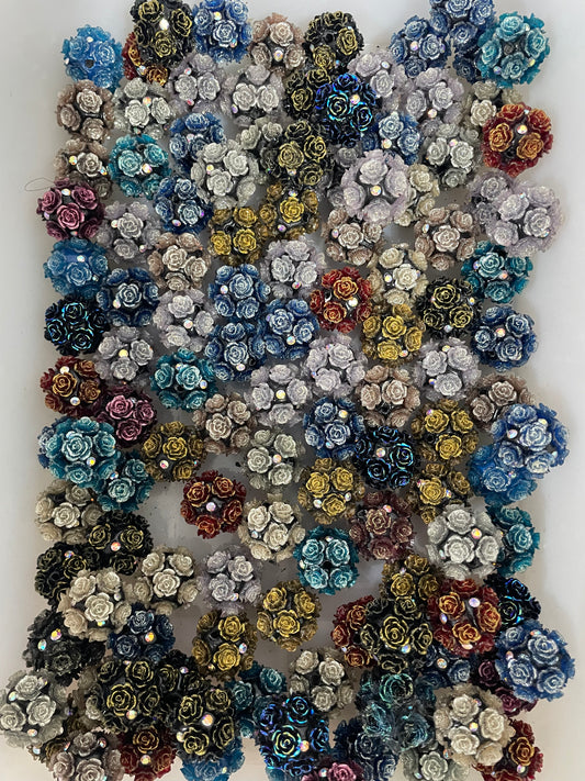 Flower Bead Fancy Beads Dark Rose with AB Color Rhinestone Gothic Clay Beads,Random Mix,20mm Fancy-524