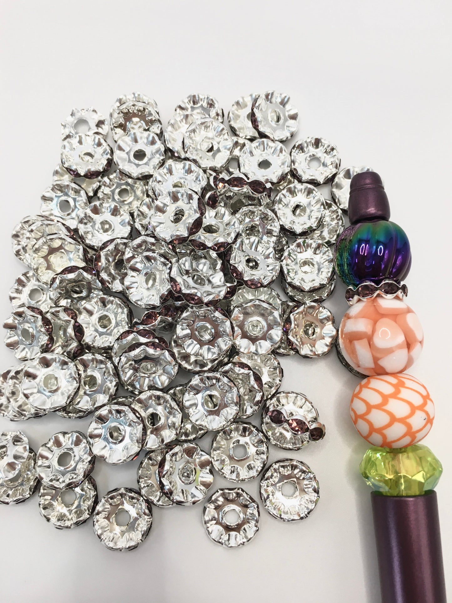 Silver Wavy Spacer Mix Color Silver Metal Wavy Spacer Beads And Multi-colored Rhinestones,12mm