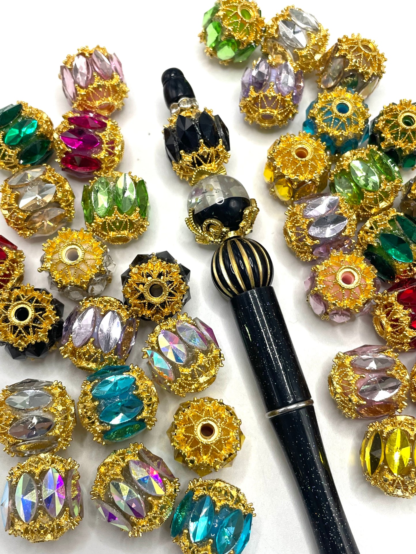 Beaded beadable fancy mirror beads ornaments with bead cap Gold and silver,random mix