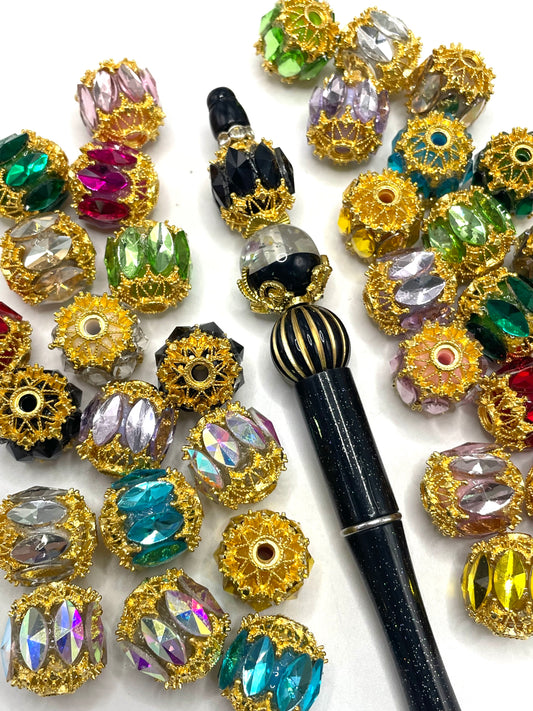 Beaded beadable fancy mirror beads ornaments with bead cap Gold and silver,random mix