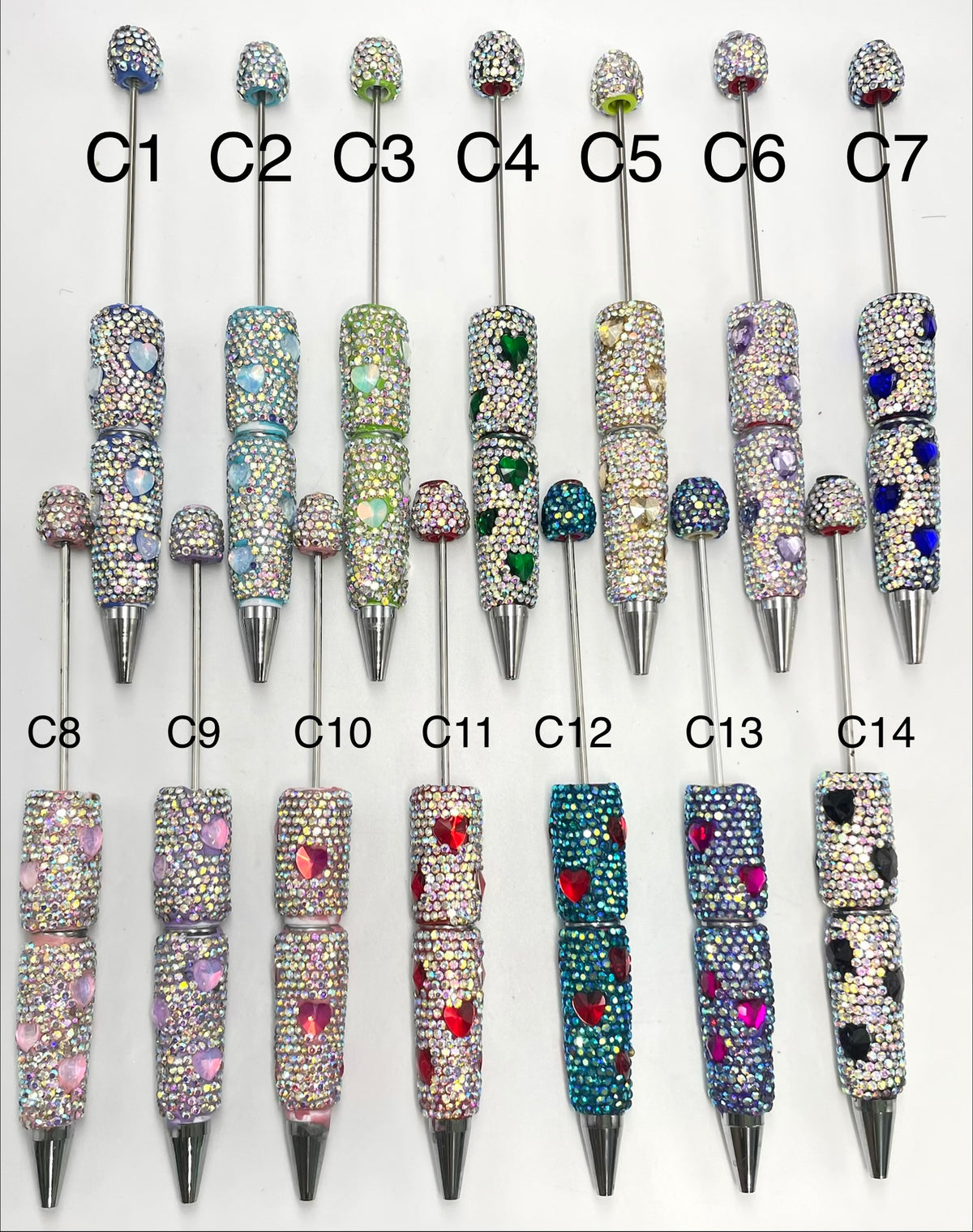 Diy Clay Rhinestonewith heart shape rhinestone beaded beadable pen Rhinestone pen Bling pen, Random MiX