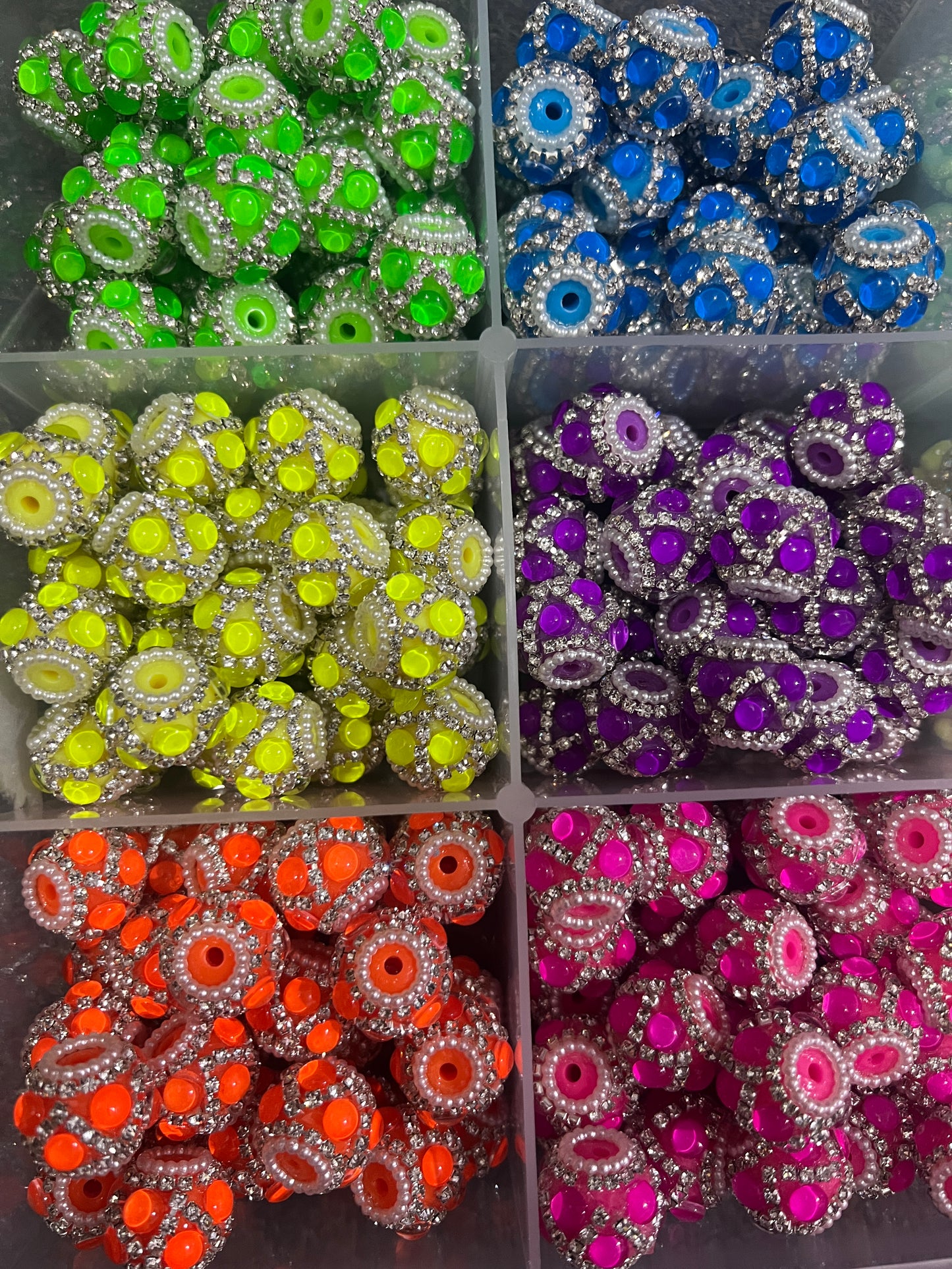 neon bead bubble bead with silver rhinestone chain fancy beads Random Mix