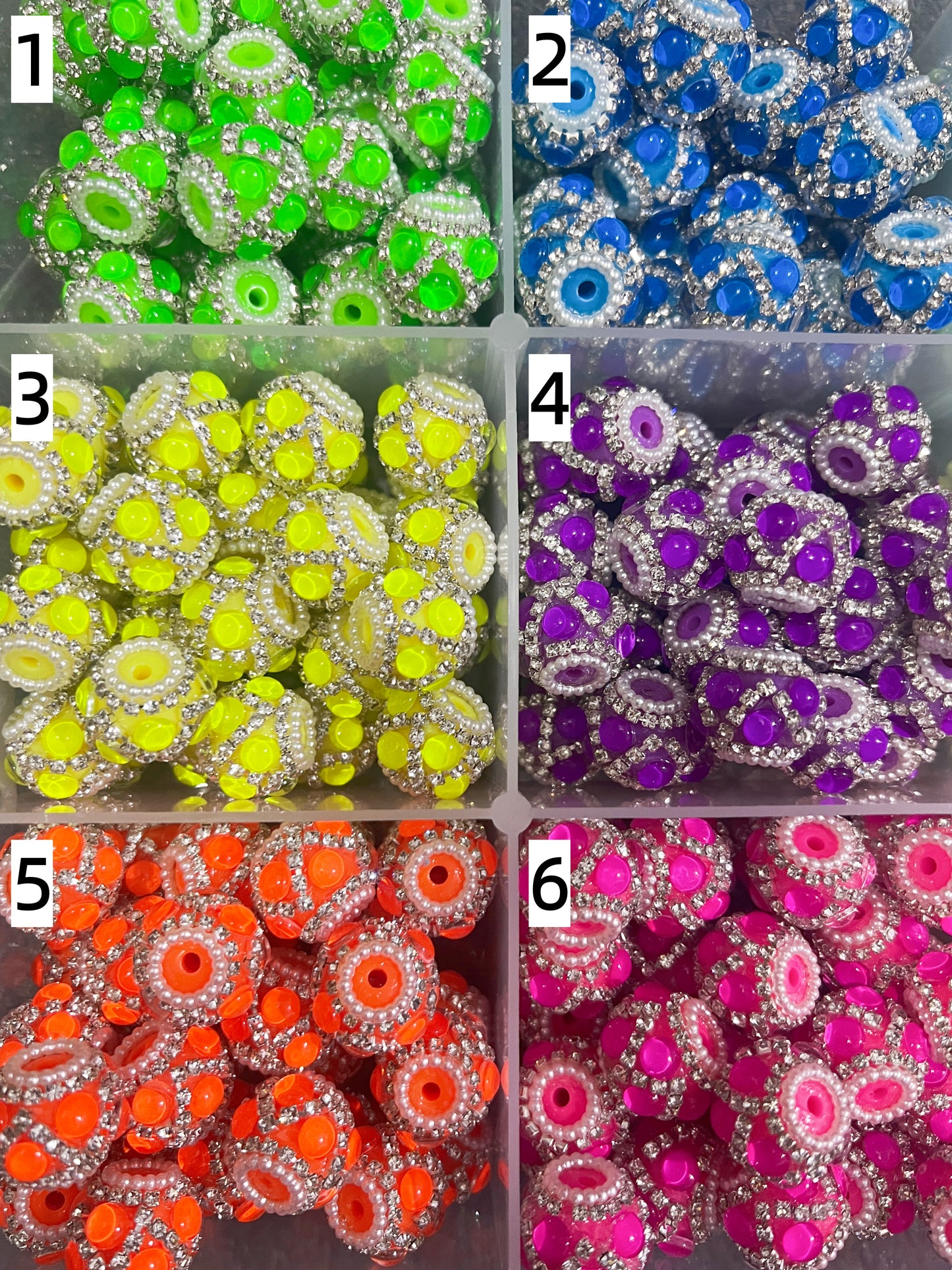 neon bead bubble bead with silver rhinestone chain fancy beads Random Mix