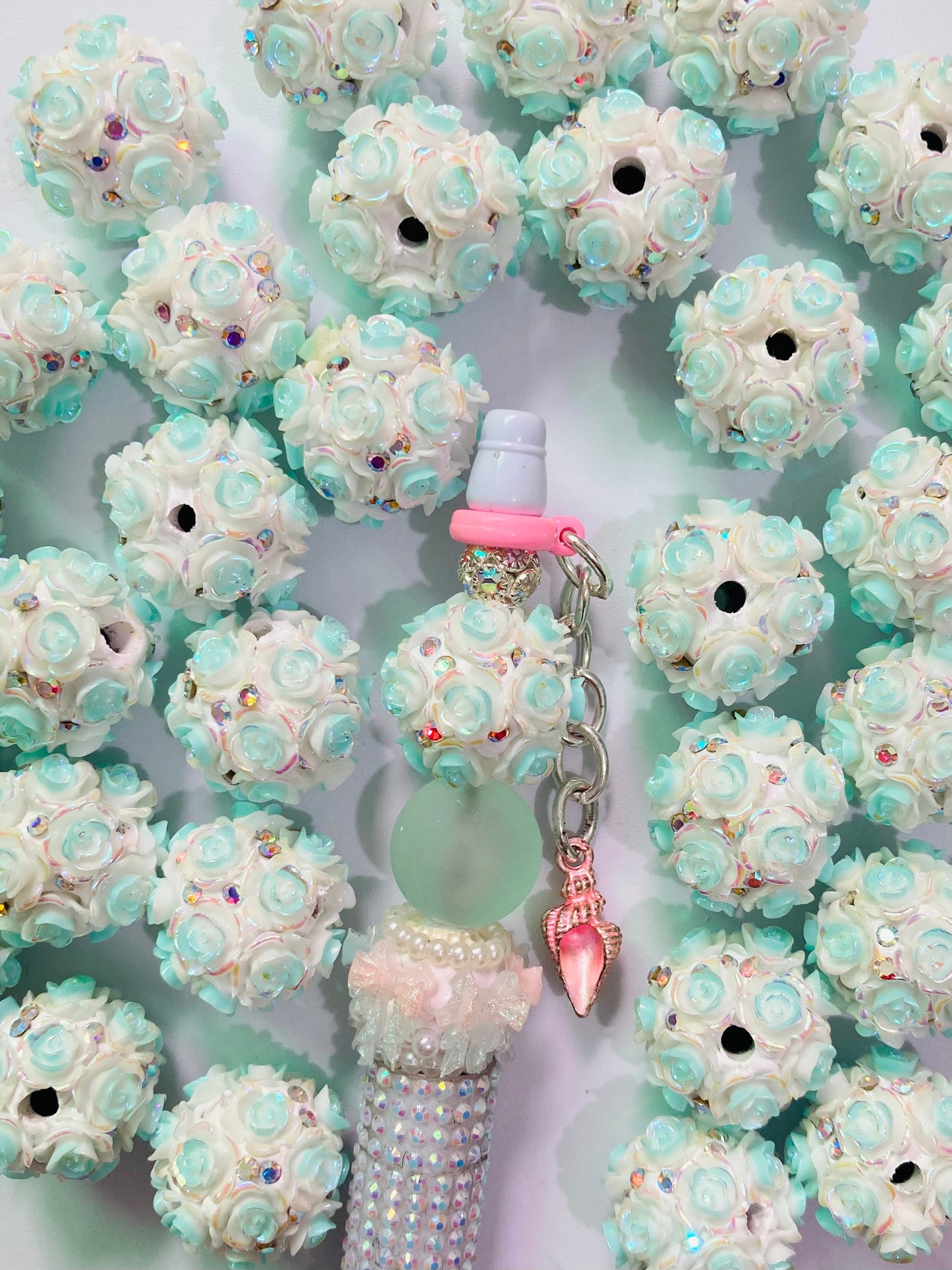 Clay flower beads Pearl beads  Rose flower ombre glitter glitter beads