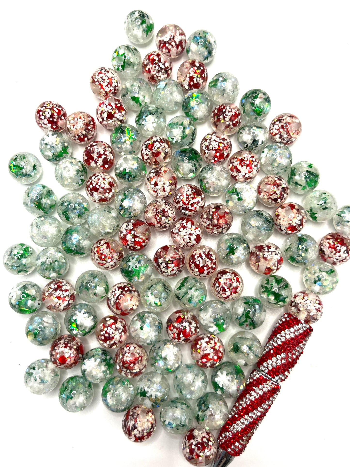 diy beaded bearable acrylic beads with the festival Christmas elements inside colored ,random mix 16mm