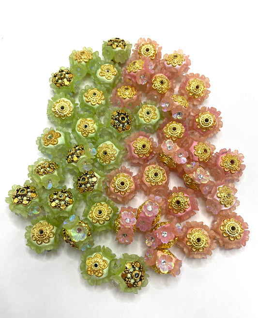 Fancy UV Flower with Rhinestones and Gold Flower in Top Clay Beads,Random Mix,20mm Fancy-550