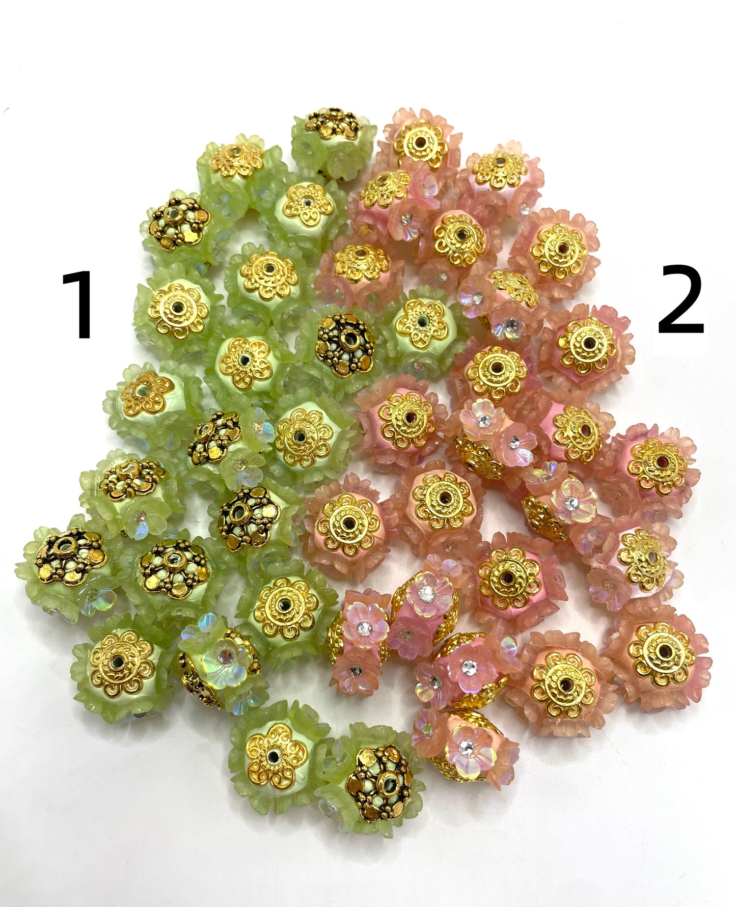 Fancy UV Flower with Rhinestones and Gold Flower in Top Clay Beads,Random Mix,20mm Fancy-550