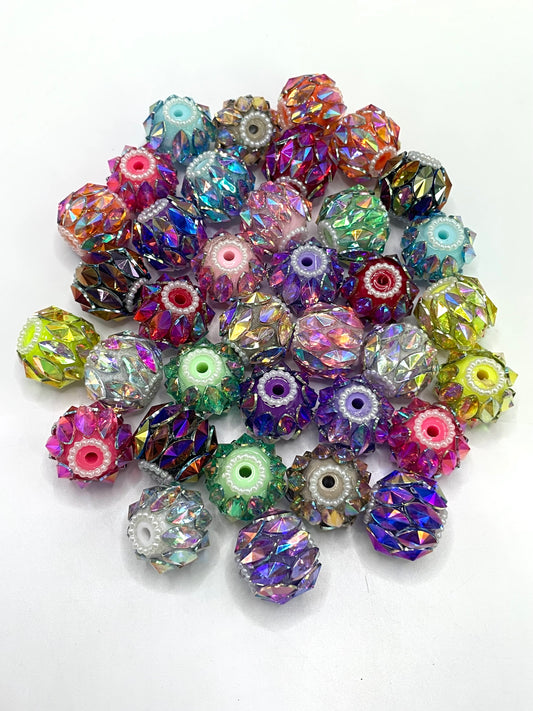 Fancy Beads Acrylic beads Rhombus Pearl gasket Spacers UV Mirror Glass beads 18mm Random Mix