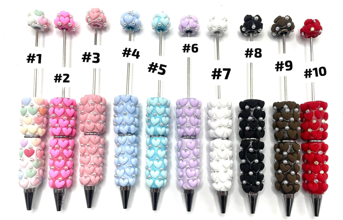 Beaded beadable fancy rhinestone pens heart shape crystal rhinestone pens colored fuzzy heart shape pen frandom mix