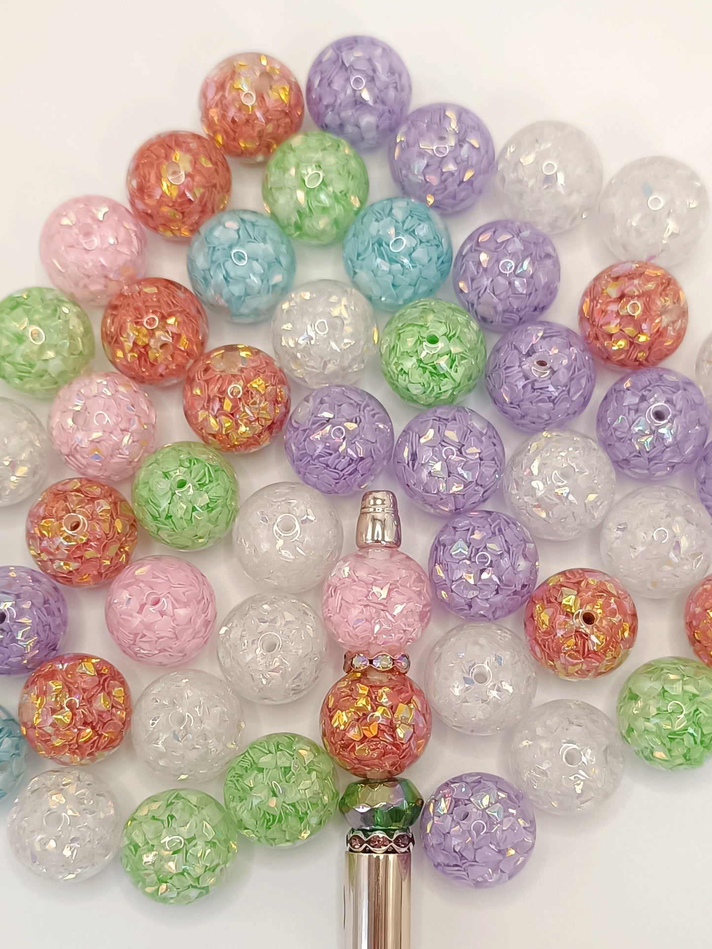 Clear Acrylic Beads With Glitter Confetti Hearts,Random Mix,20mm